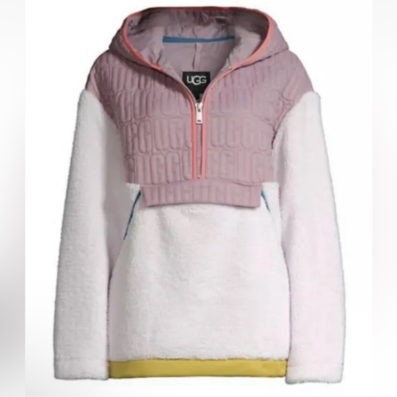 UGG Iggy Sherpa Half-Zip Hood Pullover Sweatshirt Hoodie Pink Purple - Picture 2 of 9